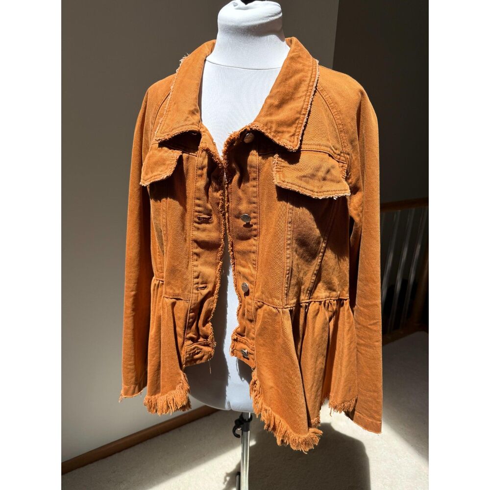 Free People Orange Denim Jacket Size L